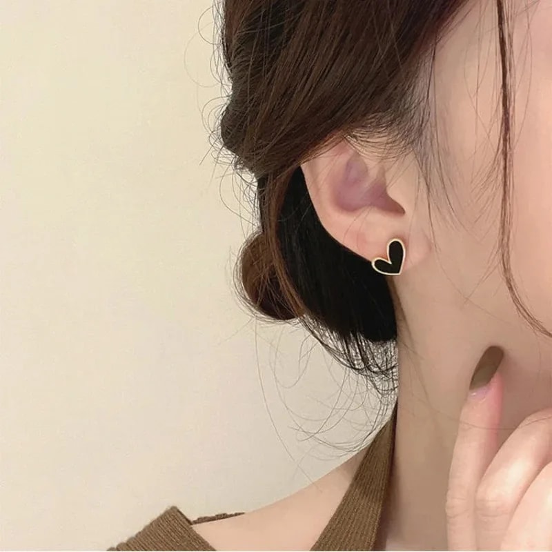 Cute Heart Earrings Bling Zircon Vintage Dark Green Gold Color Earring For Women Fashion Jewellery