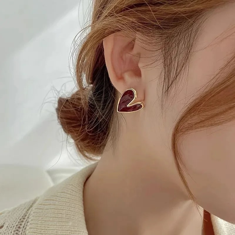 Cute Heart Earrings Bling Zircon Vintage Dark Green Gold Color Earring For Women Fashion Jewellery