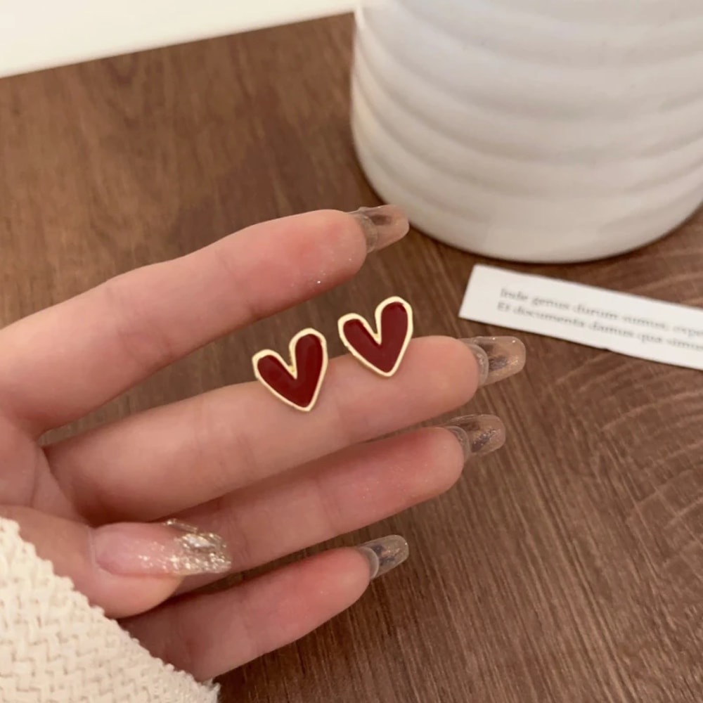 Cute Heart Earrings Bling Zircon Vintage Dark Green Gold Color Earring For Women Fashion Jewellery