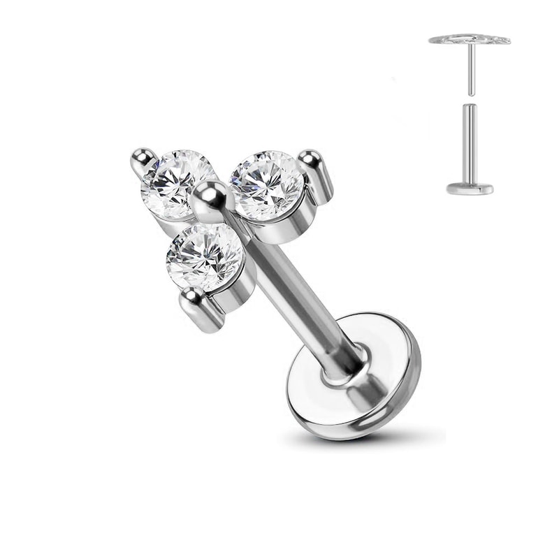 Titanium Flower Thread Less Earring Piercing Petals Leaf Heart Butterfly Pin For Conch Push Piercin