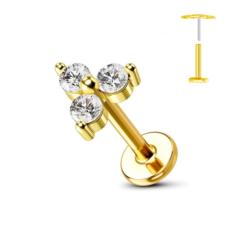 Titanium Flower Thread Less Earring Piercing Petals Leaf Heart Butterfly Pin For Conch Push Piercin