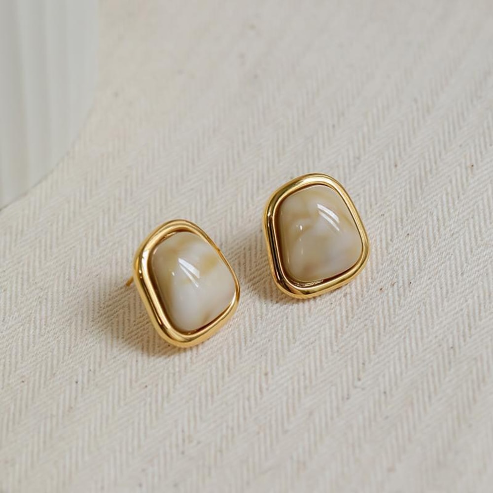 Vintage Coffee Color Square Resin Stud Earrings Fashion Metal Geometric Jewellery For Women Irregul 4