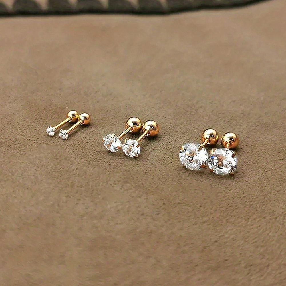 Classic Zircon Stud Earrings For Women Stainless Steel Cartilage Piercing Jewelry Elegant Girls Ear 0