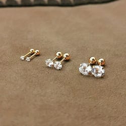 classic zircon stud earrings for women, stainless steel cartilage piercing jewelry, elegant girls earrings