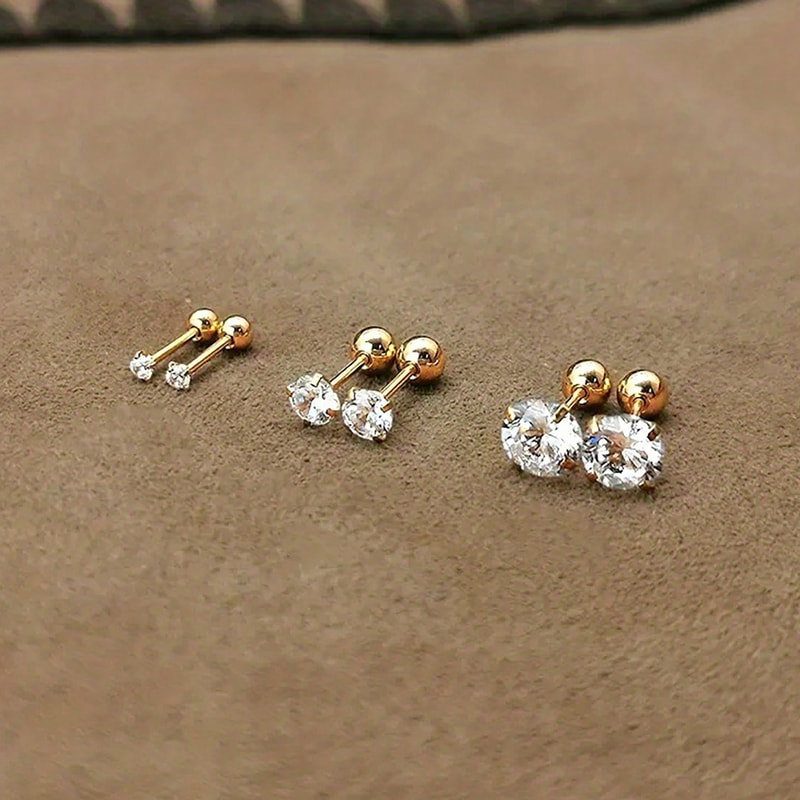 Classic Zircon Stud Earrings For Women Stainless Steel Cartilage Piercing Jewelry Elegant Girls Ear 0