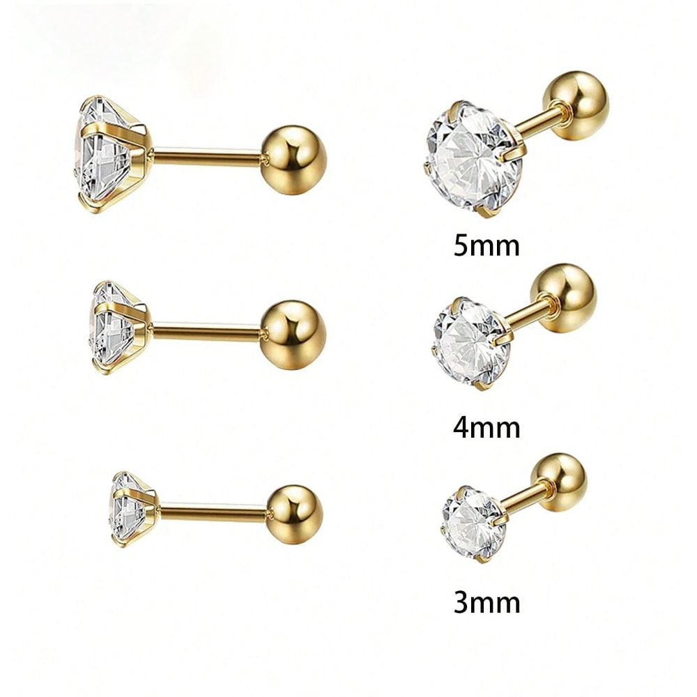 Classic Zircon Stud Earrings For Women Stainless Steel Cartilage Piercing Jewelry Elegant Girls Ear 3
