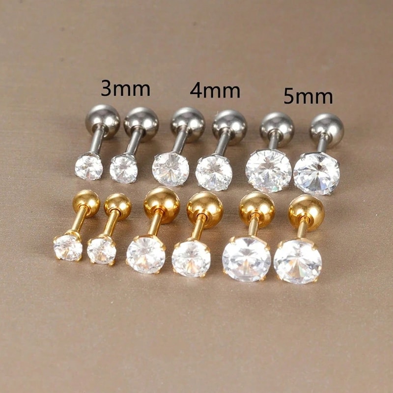 Classic Zircon Stud Earrings For Women Stainless Steel Cartilage Piercing Jewelry Elegant Girls Ear 5