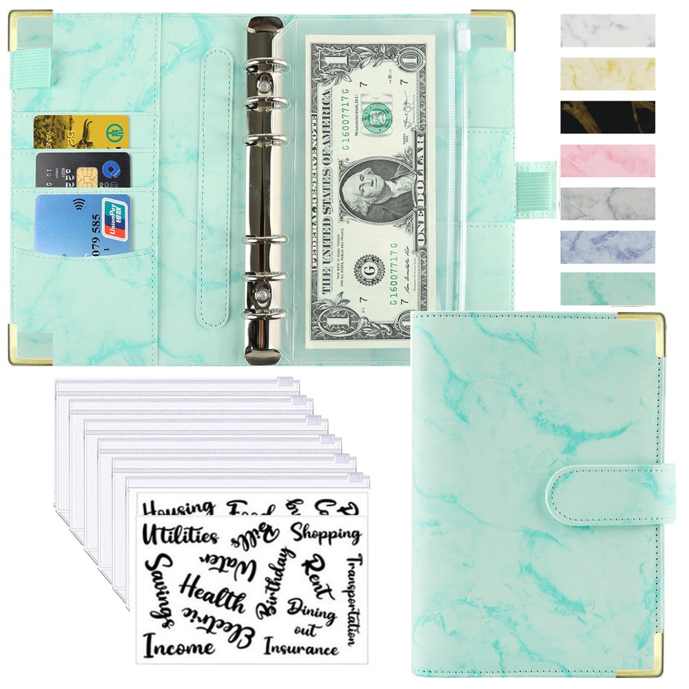 Money Saving Organiser PU Leather Budget Binder Marble Notebook Budget Planner Envelope For Office 10