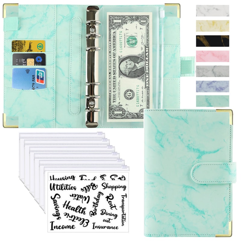 Money Saving Organiser PU Leather Budget Binder Marble Notebook Budget Planner Envelope For Office 10