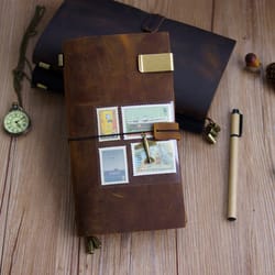 handmade genuine leather traveller's notebook, vintage cowhide travel diary journal, perfect gift planner