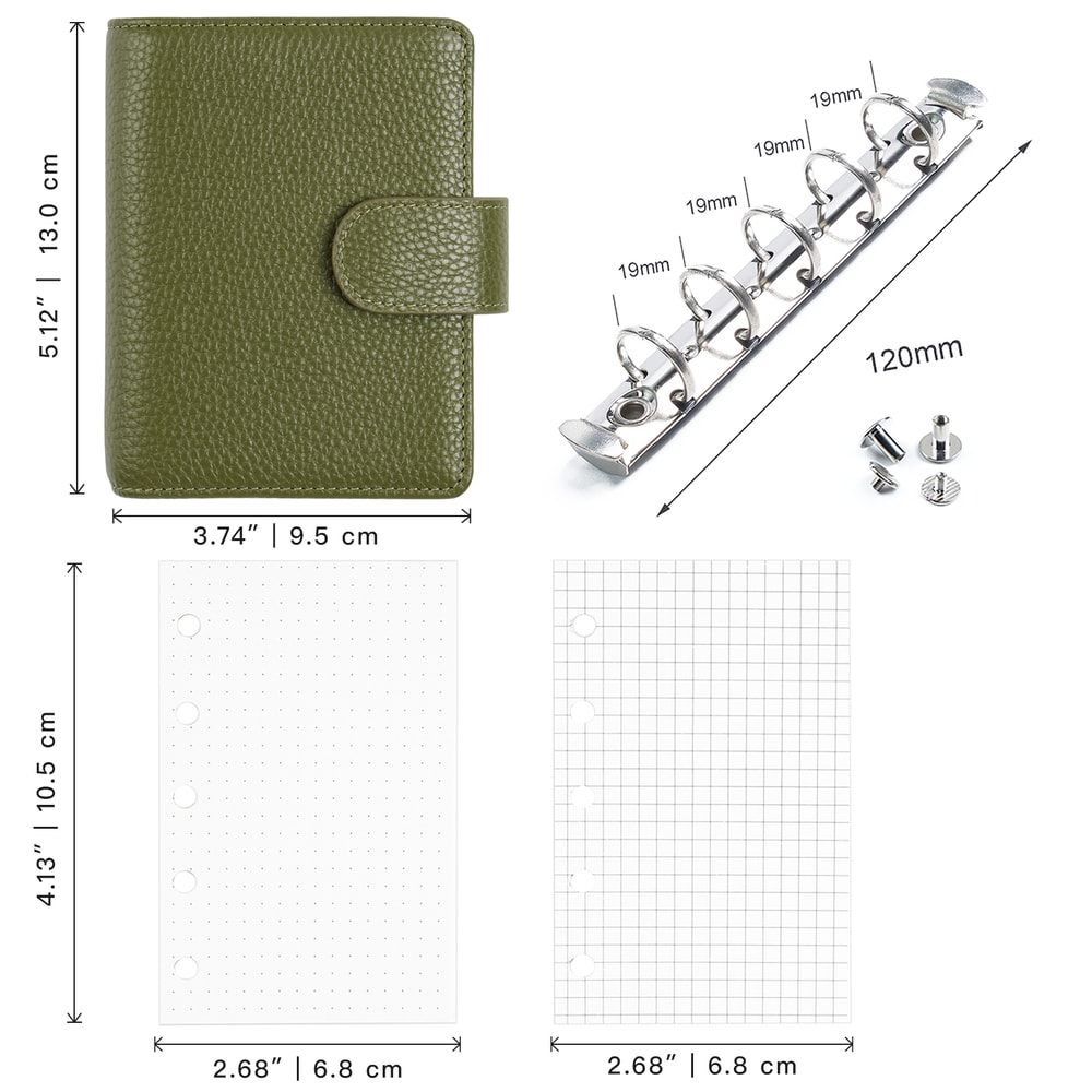Regular Rings Planner Pebbled Grain Cowhide Mini Notebook Rings Organiser Journey Diary 1