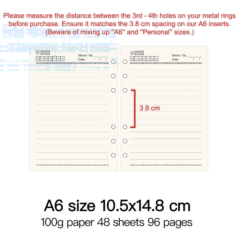 High Quality Ring Binder Notebook Insert Refills Loose Leaf Spiral Diary Planner Paper Durable Inne
