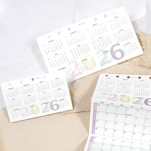 Calendar Colorful Yearly Monthly Planner Refills, Calendar Fold Design Loose Leaf Paper, Reusable Planner Pages