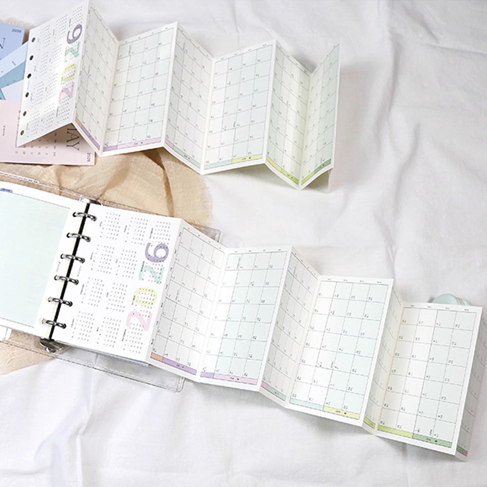 Calendar Colorful Yearly Monthly Planner Refills Calendar Fold Design Loose Leaf Paper Reusable Pla