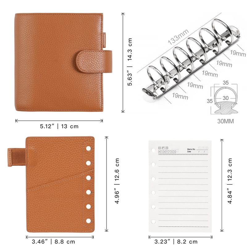 Pocket Size Planner Pebbled Grain Leather Notebook Ring Mini Agenda Organizer Diary Notepad For Dai