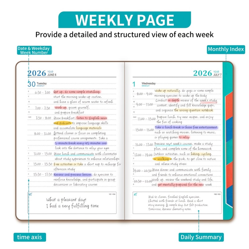 Self-Discipline Calendar Planner, Daily Organizer, Portable Notebook, Weekly & Monthly Planner Layouts