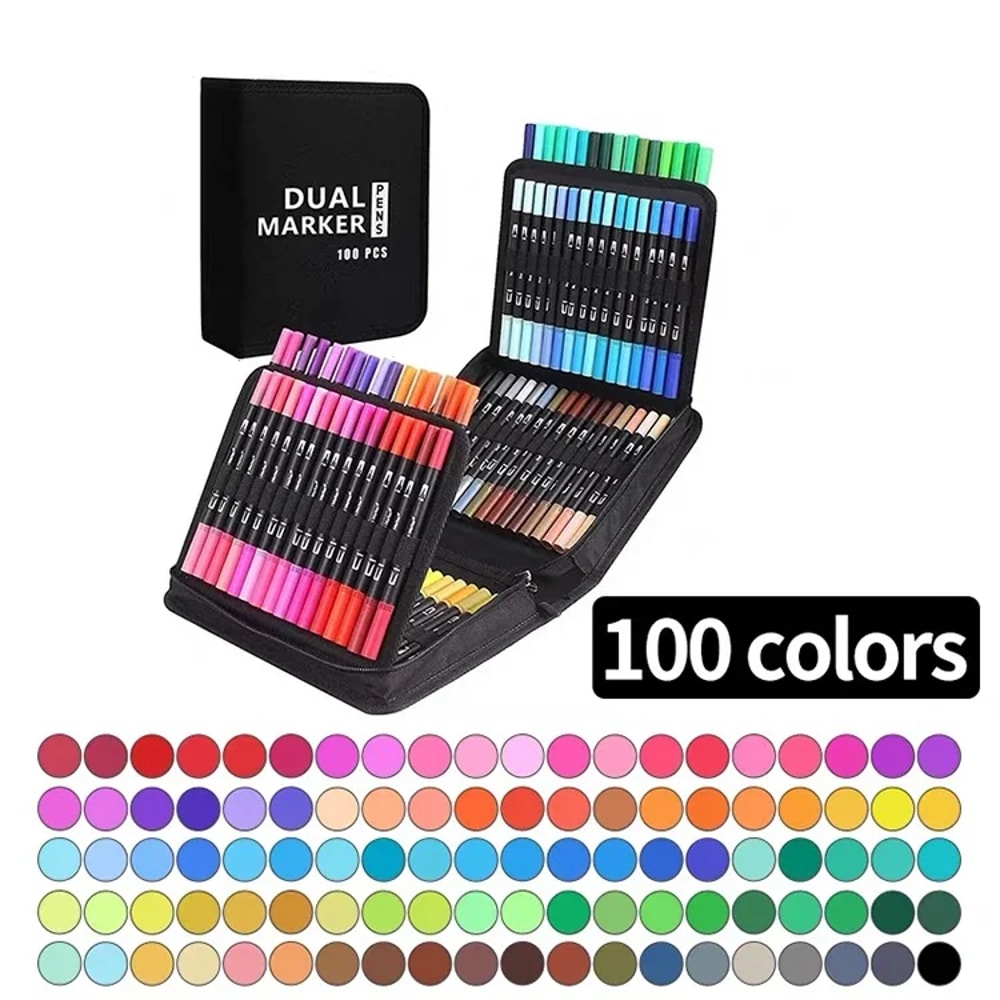 Colors Dual Tip Brush Marker Pens Watercolour Fine Liner Manga Art Accessories For Drawing Art Supp