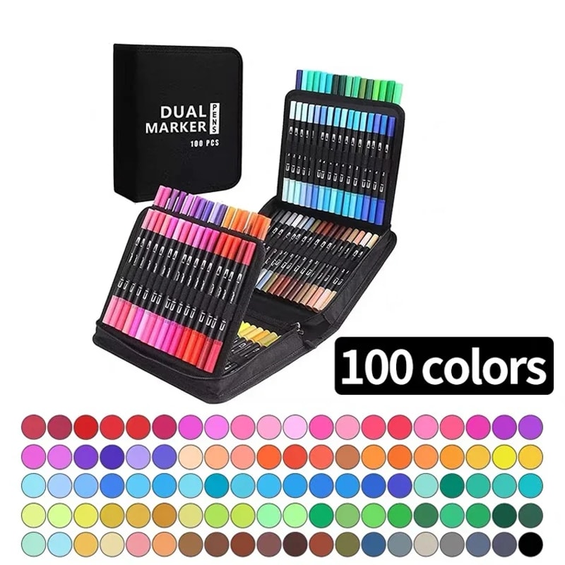 Colors Dual Tip Brush Marker Pens Watercolour Fine Liner Manga Art Accessories For Drawing Art Supp