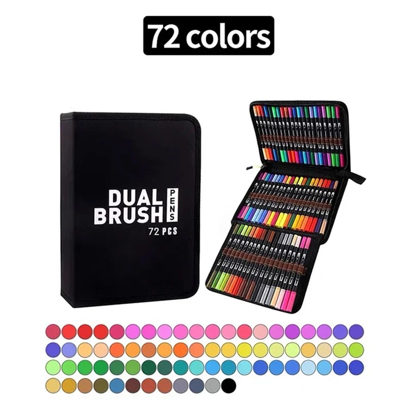 Colors Dual Tip Brush Marker Pens Watercolour Fine Liner Manga Art Accessories For Drawing Art Supp