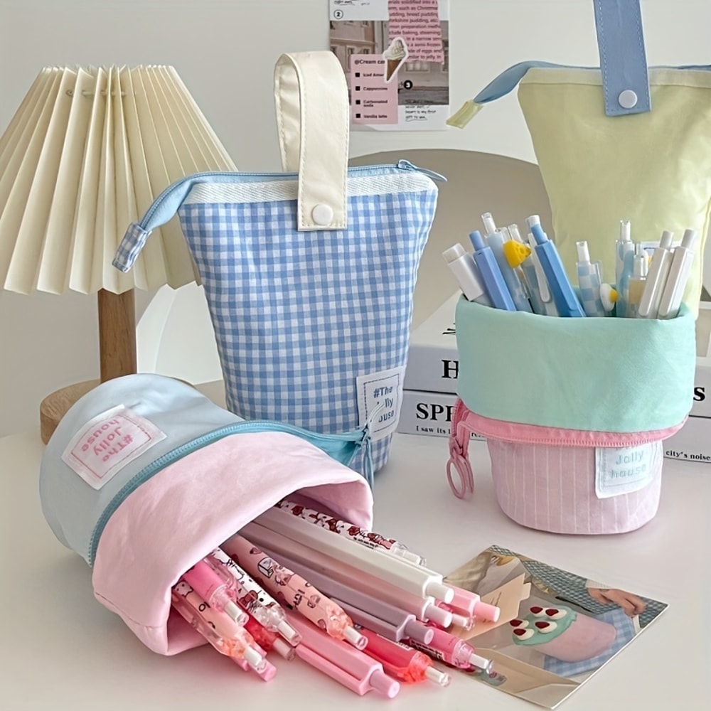Jolly House Large Capacity Pencil Case Zipper Fabric Desk Organizer Pen Holder For School Office Tr 2