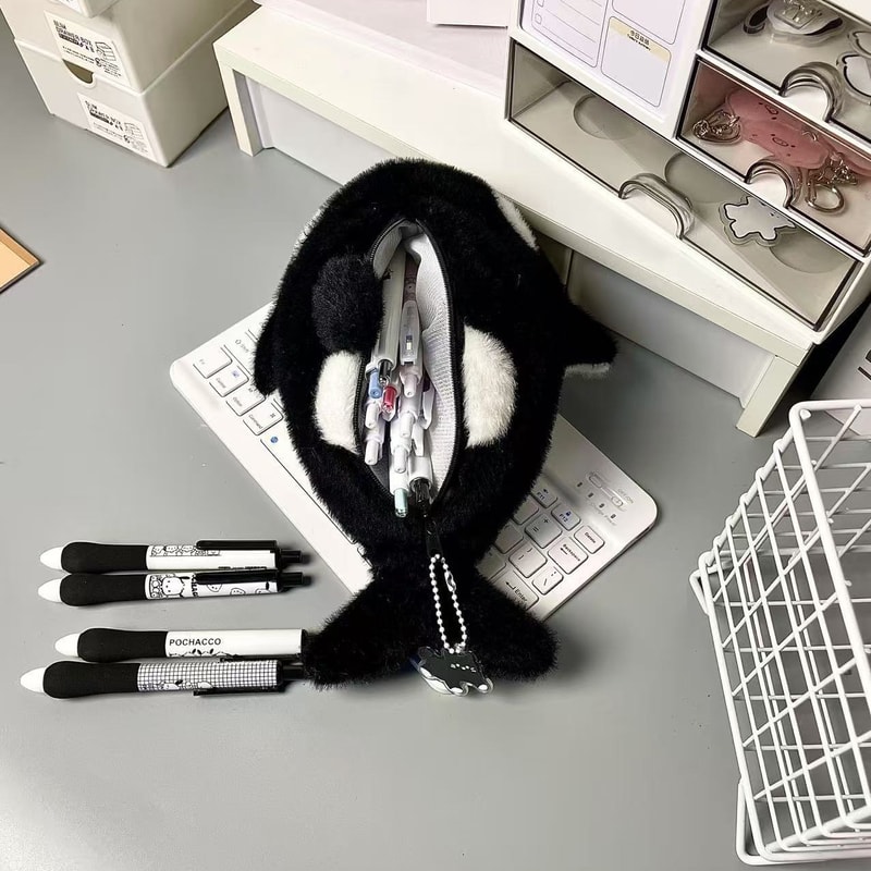 Adorable Killer Whale Plush Pencil Bag Spacious Soft School Supply Organizer Cute Creative Statione 3
