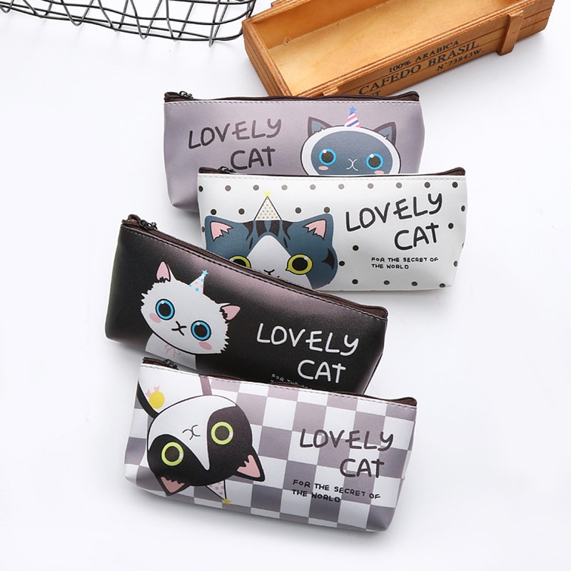 Cat School Pencil Bag Cute Silicone Waterproof Case Girls Kids Gift Office School Supplies Statione 1