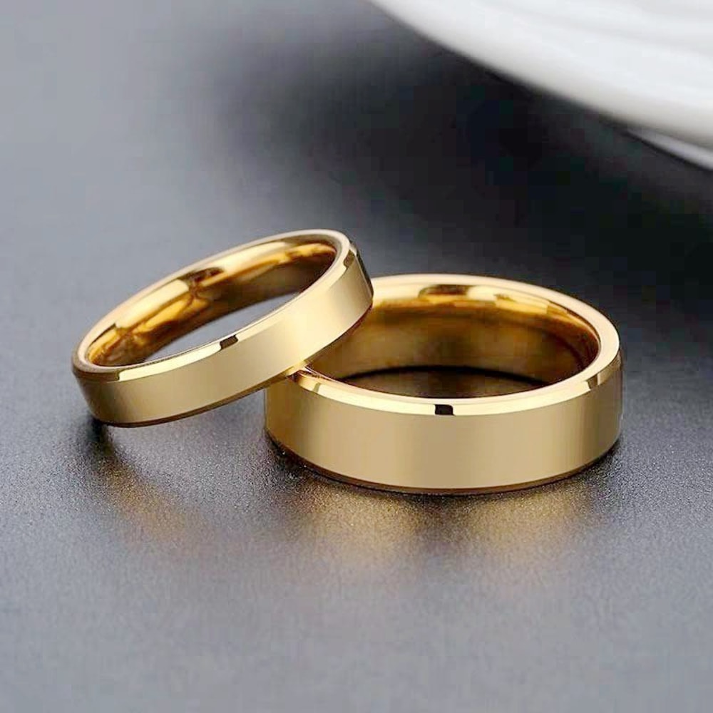 Smooth Stainless Steel Couple Rings Gold Colour Simple Design Wedding Jewelry For Women And Men Eng 0