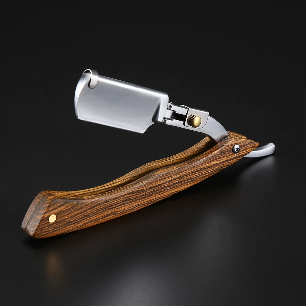Straight Razors for Men, Natural Wood Handle, Fit Double Edge Blades, Professional Shaving Razor (No Blade Included)