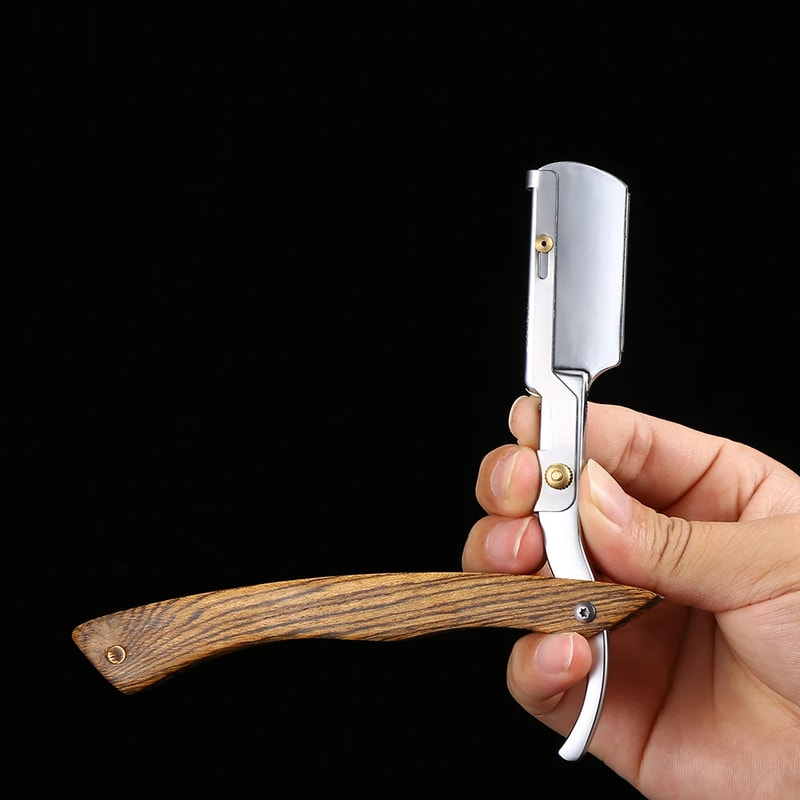 Straight Razors for Men, Natural Wood Handle, Fit Double Edge Blades, Professional Shaving Razor (No Blade Included)