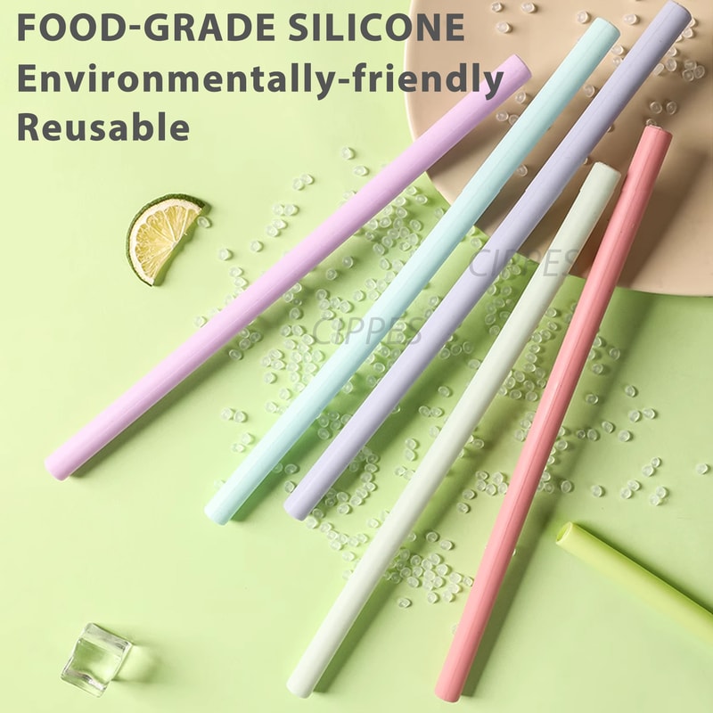 Reusable Colorful Silicone Straws Safe ScratchResistant HeatResistant Bubble Tea Straw Cup Accesso 1