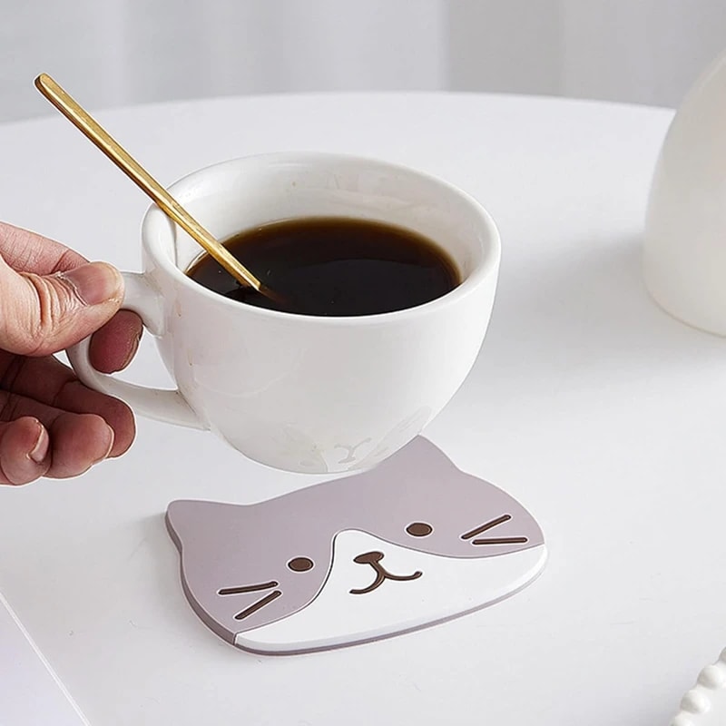 Cartoon Cat Themed Drink Coasters Reusable Silicone Heatproof NonSlip Placemats Fun And Practical F 0