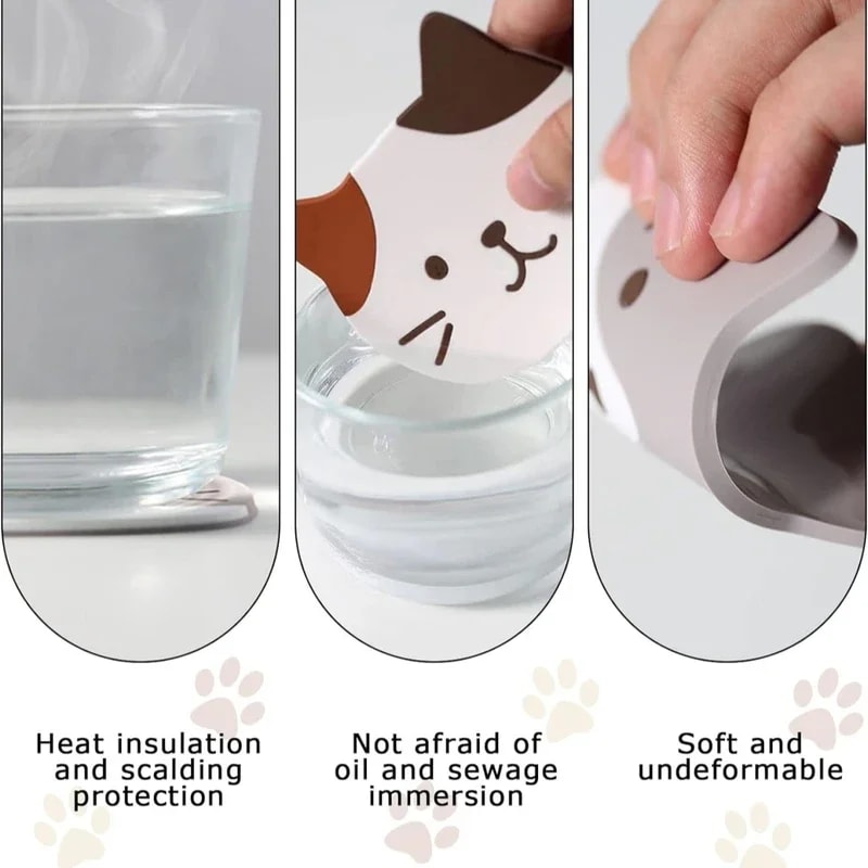 Cartoon Cat Themed Drink Coasters Reusable Silicone Heatproof NonSlip Placemats Fun And Practical F 5