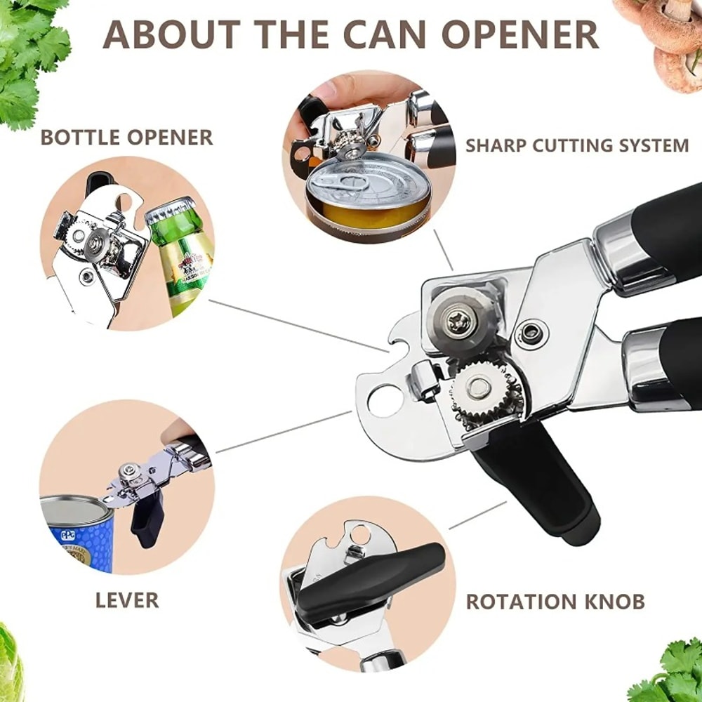 Professional Stainless Steel Tin Can Opener MultiFunctional Side Cut Kitchen Tool Beer Bottle Opene 1