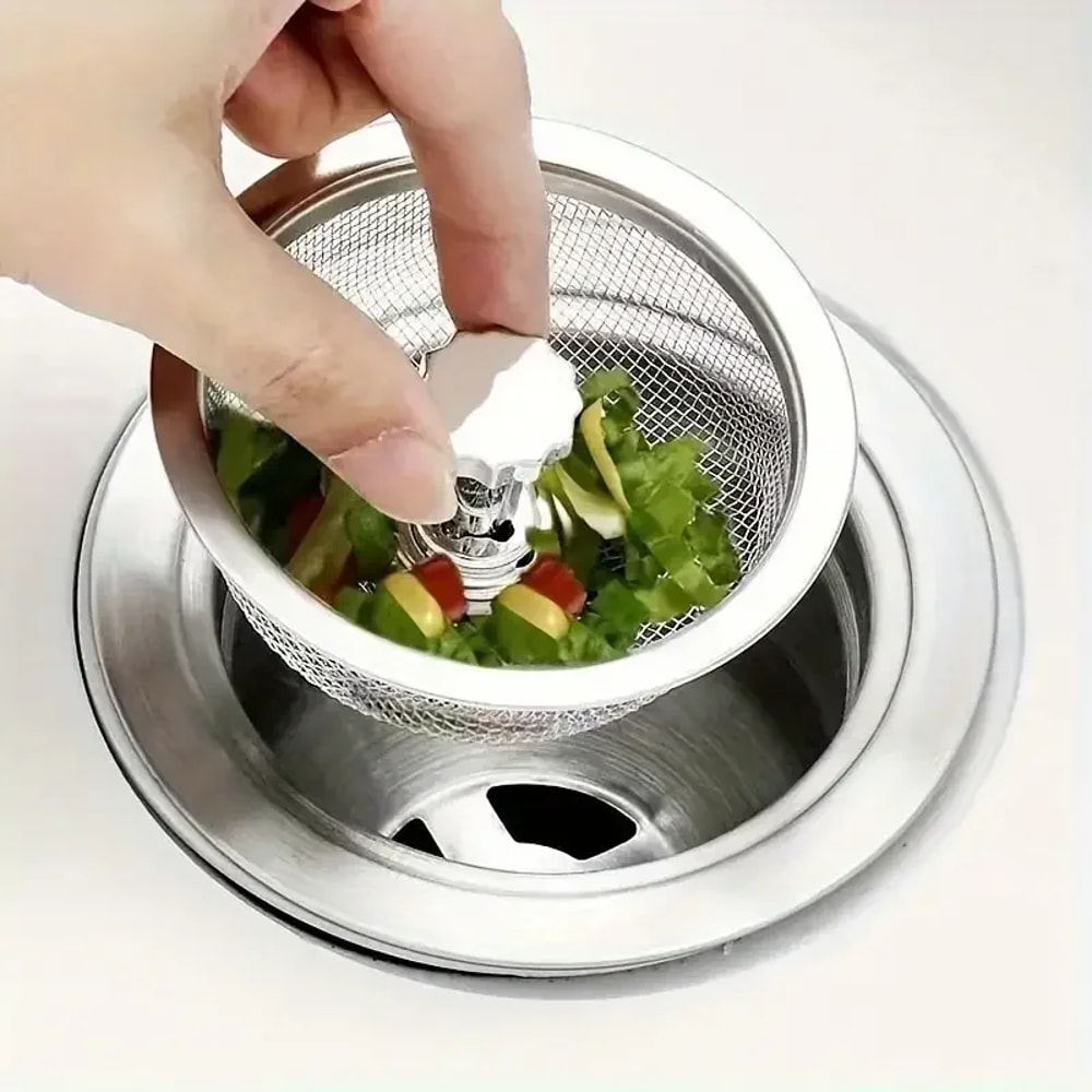 Kitchen Sink Strainer With Handle Stopper Stainless Steel Mesh Filter Replacement Drain Basket Was 2