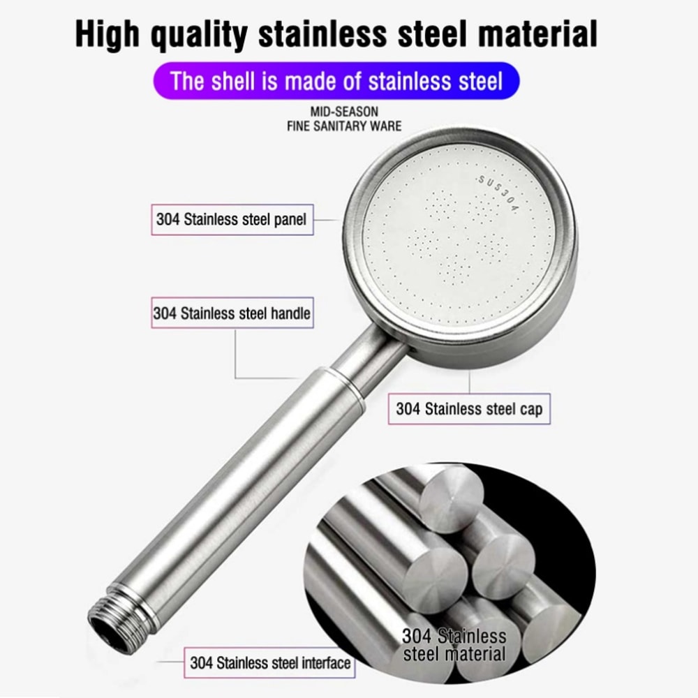 Stainless Steel Bathroom Handheld Shower Head High Pressure Water Saving Sprayer Nozzle Supercharge 2
