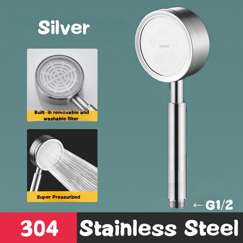 Stainless Steel Bathroom Handheld Shower Head High Pressure Water Saving Sprayer Nozzle Supercharge 8