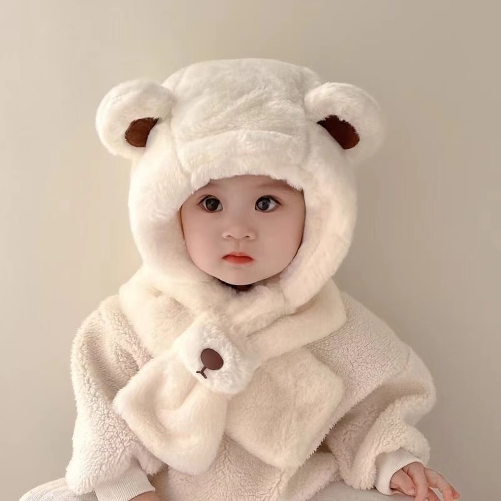 Baby Hat Autumn And Winter Teddy Bear Plush Hat Winter Childrens Thickened Windproof Hat With Scarf