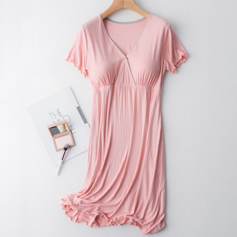 Modal Maternity Clothes Breastfeeding Nightgowns Nursing Sleepwear Loose Fitting Breast Feeding Paj 9