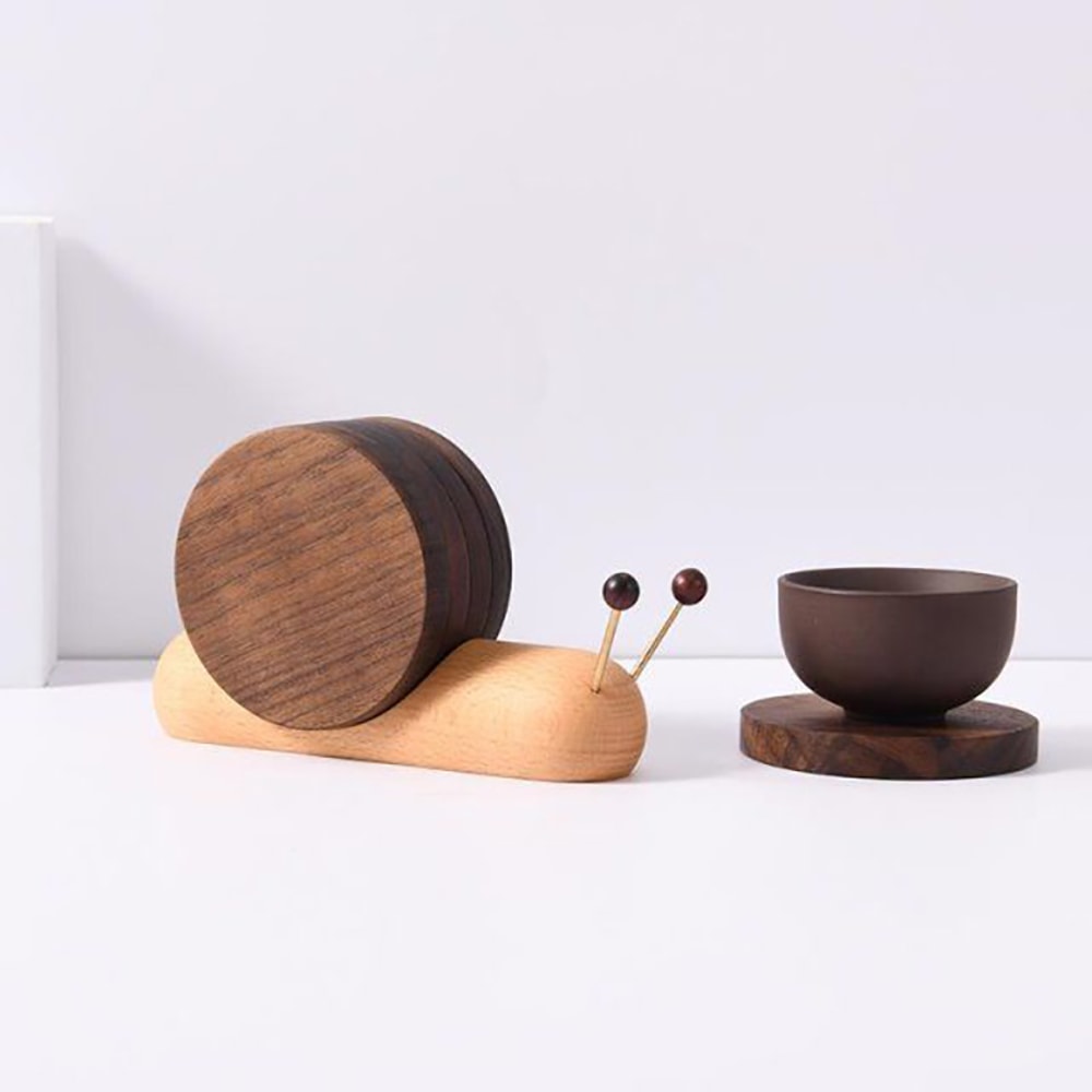 Fashion Black Walnut Cartoon Snail Decompression Tea Cup Mat Insulated Coffee Mug Coaster Creative 4