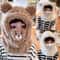Plush Hat Autumn Winter Double Fleece Warmth Little Bear Hat Cute Children Cartoon Scarf Hood Cap B 0