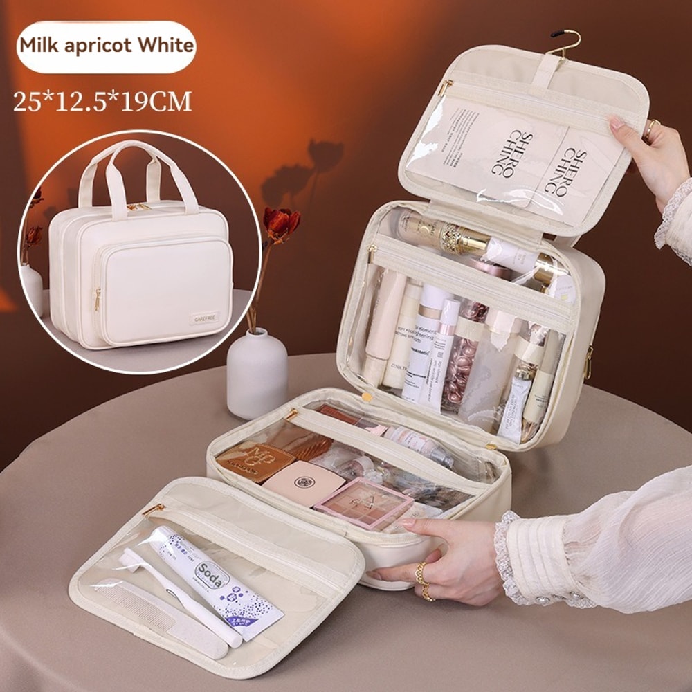 Leather Hanging Cosmetic Bag for Women, Portable Storage Makeup Organizer, Large Capacity Travel Toiletry Storage Bag