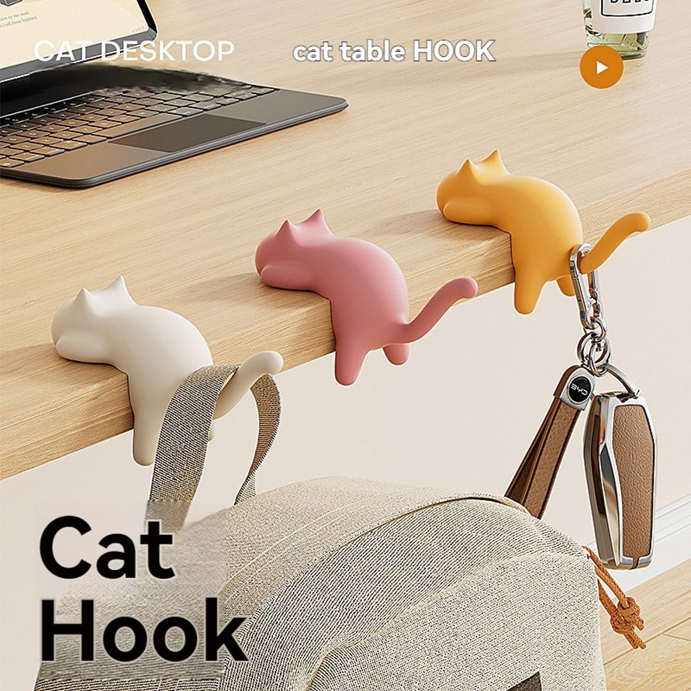 Cute CatShaped Creative Desktop Hooks Key Holder Organizer For Office Desk Bag Storage Hooks Table