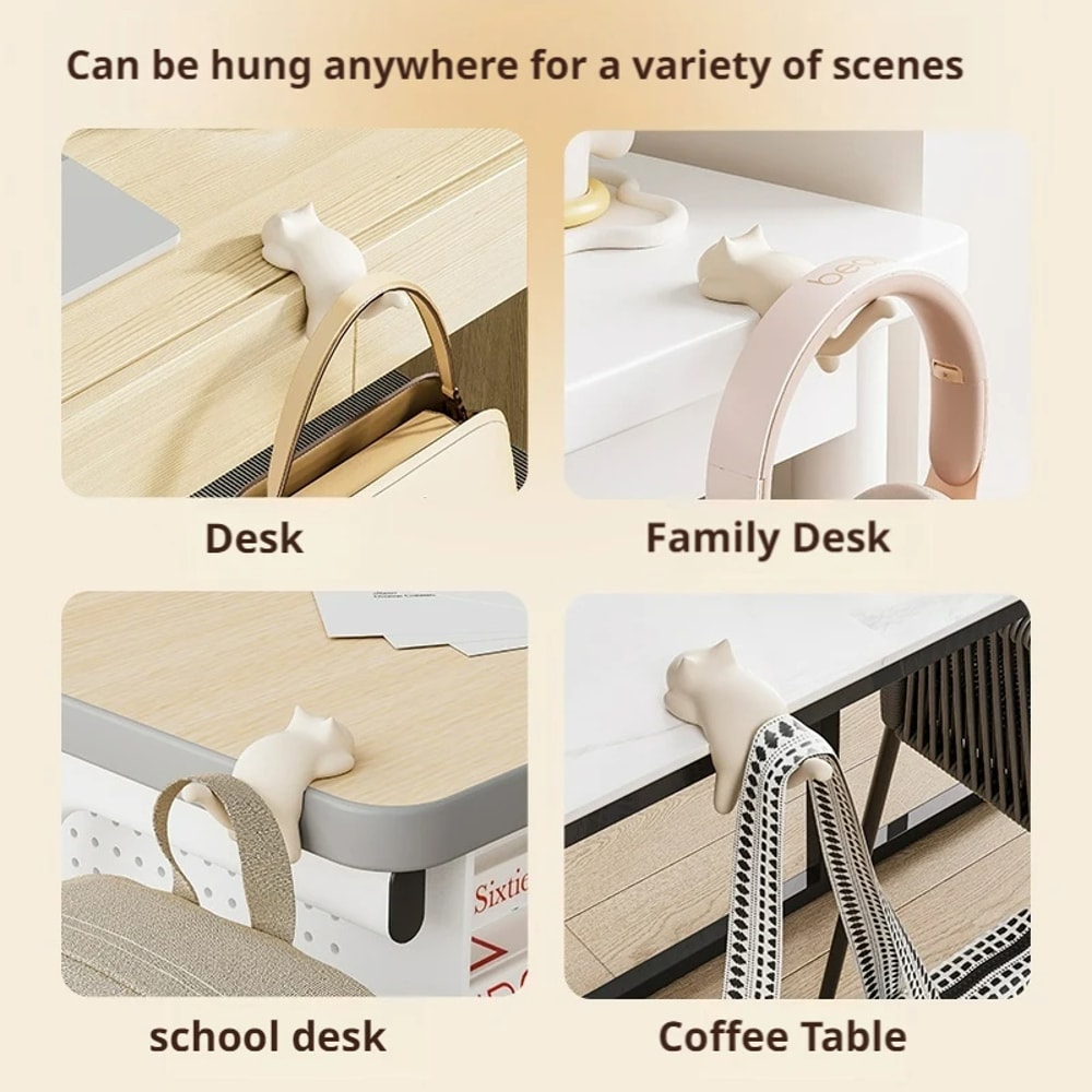 Cute CatShaped Creative Desktop Hooks Key Holder Organizer For Office Desk Bag Storage Hooks Table