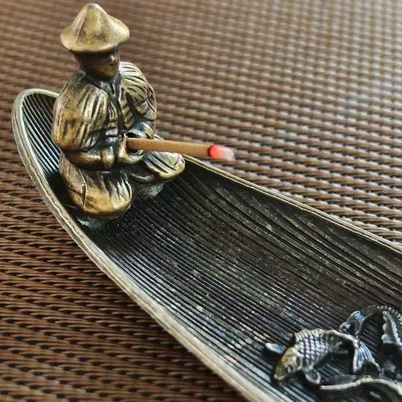 Fashionable Small Boat Incense Burner Fishing Old Man Style Sandalwood Insert Indoor Home Decor Uni 3
