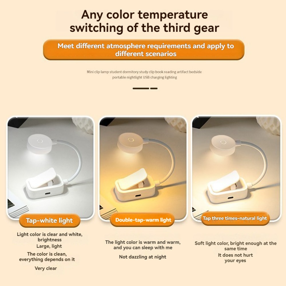 Mini LED Reading Book Light Adjustable USB Rechargeable ClipOn Lamp Ideal For Study Travel Bedroom 2