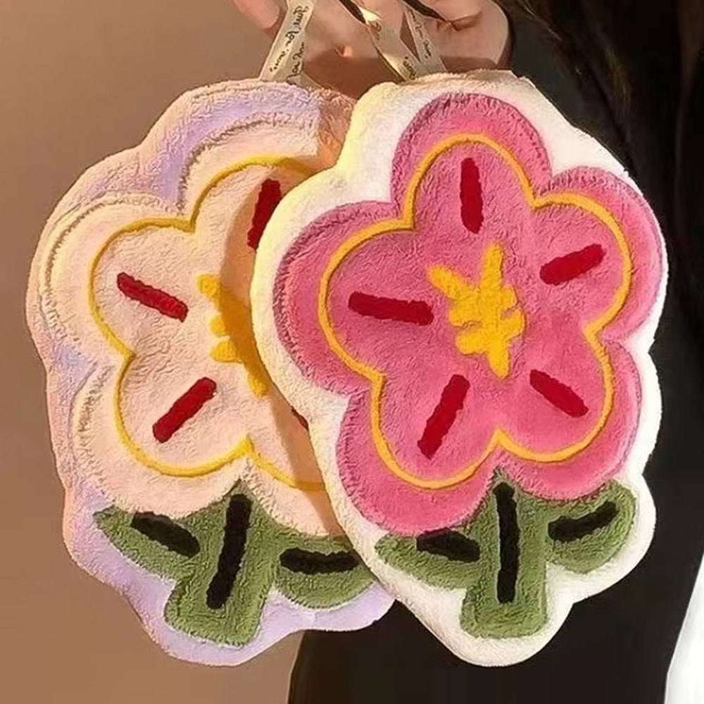 Flower Shape Hand Towel Super Absorbent Cleaning Cloth For Bathroom Kitchen Hanging Hand Wipe Thick 0