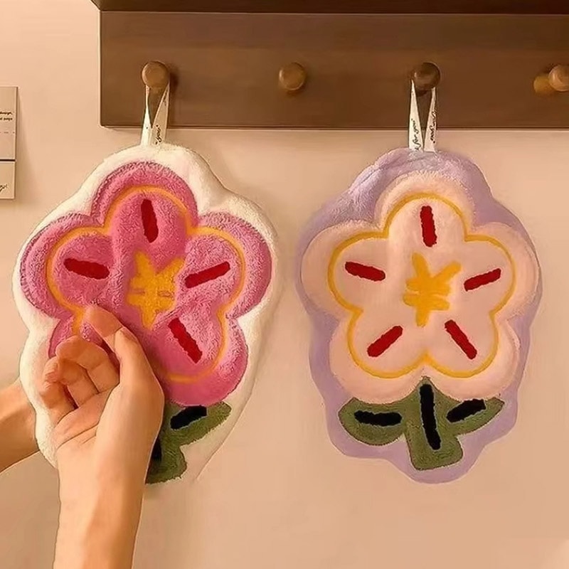 Flower Shape Hand Towel Super Absorbent Cleaning Cloth For Bathroom Kitchen Hanging Hand Wipe Thick 1