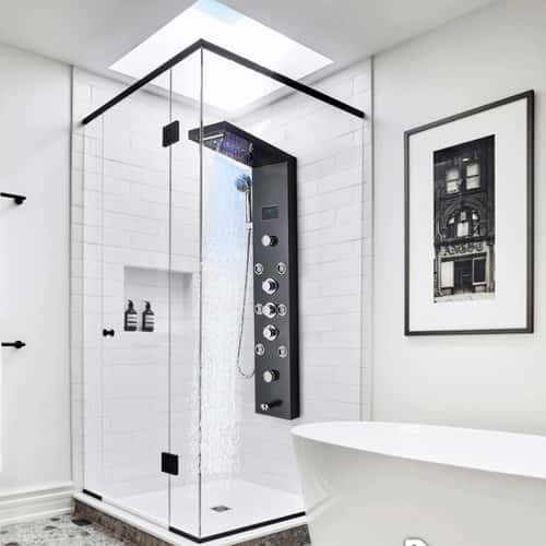 LED Light Shower Panel, Waterfall Rain Digital Display Shower Faucet Set, SPA Massage Jet Bathroom Column Mixer Tap