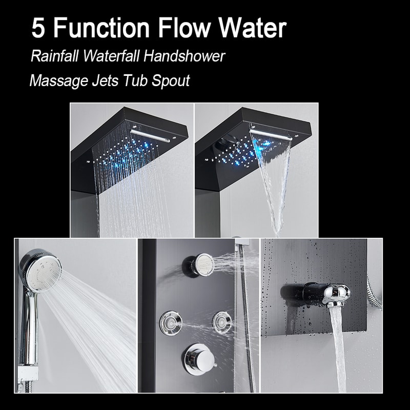 LED Light Shower Panel Waterfall Rain Digital Display Shower Faucet Set SPA Massage Jet Bathroom Co 2