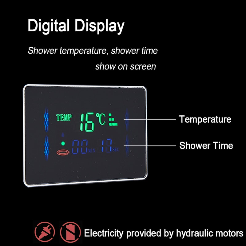 LED Light Shower Panel Waterfall Rain Digital Display Shower Faucet Set SPA Massage Jet Bathroom Co 3